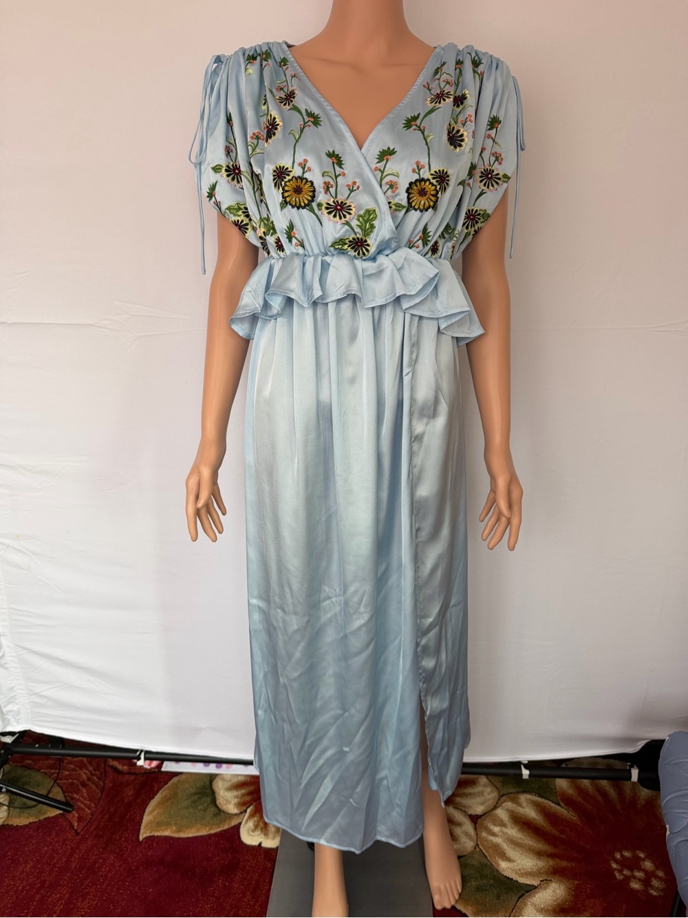 ASOS Light Blue Floral Embroidered Maxi Dress
